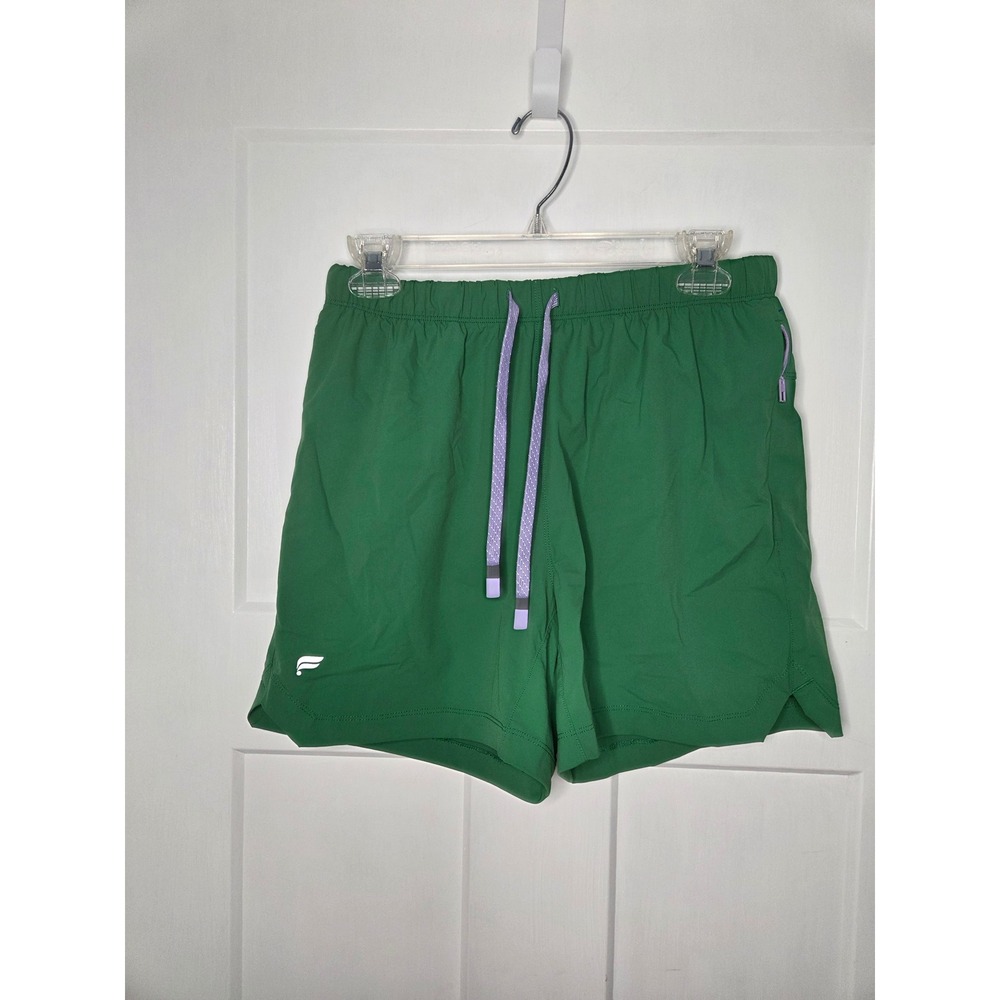 Fabletics Mens Green Athletic Training Shorts Lavender Drawstring Zipper Pocket